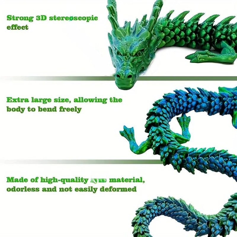 Flexible Joints for Customizable Poses, Printed Chinese Dragon Ornament, Unique Anime-Inspired Collectible