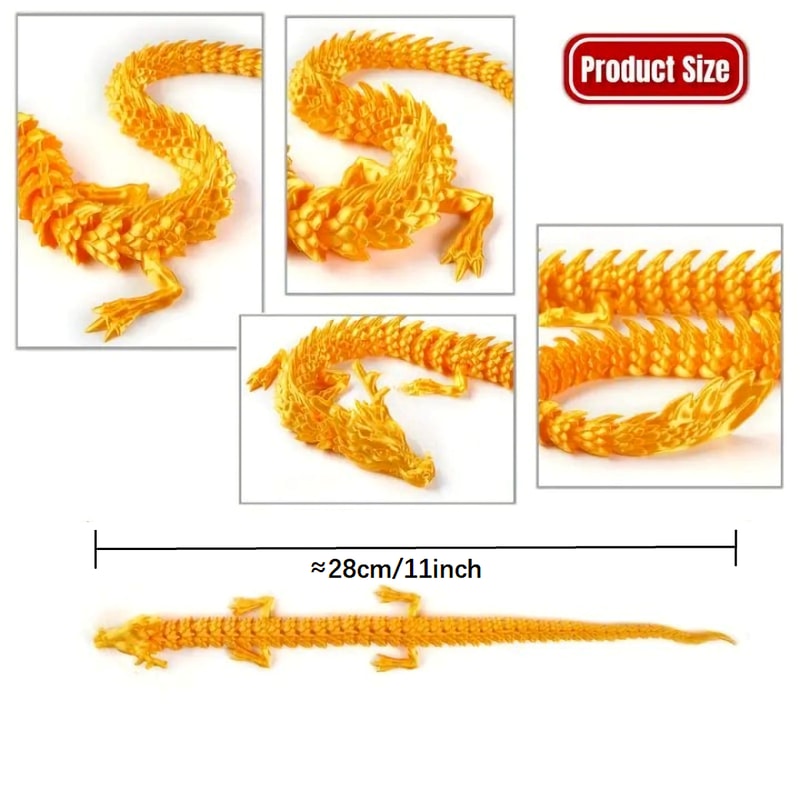 Flexible Joints for Customizable Poses, Printed Chinese Dragon Ornament, Unique Anime-Inspired Collectible