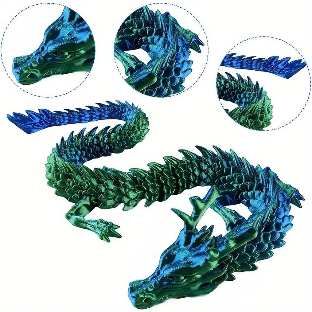 Flexible Joints for Customizable Poses, Printed Chinese Dragon Ornament, Unique Anime-Inspired Collectible