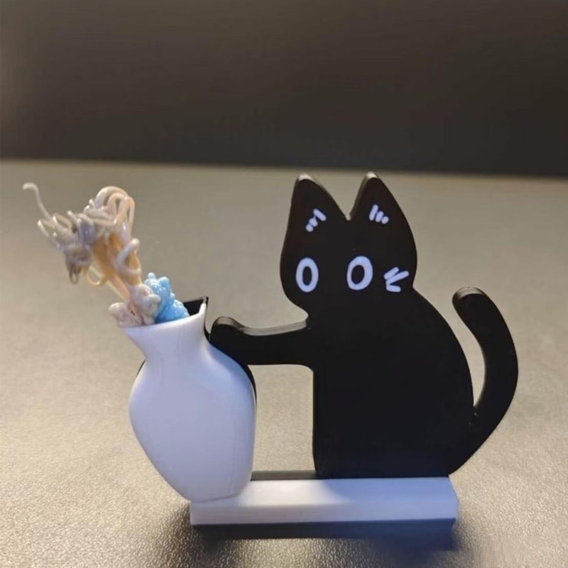 Cute Cat Pushing Vase Decor Fridge Magnet Cat Lovers Memorial Box Whisker Collection Gift For Home 3