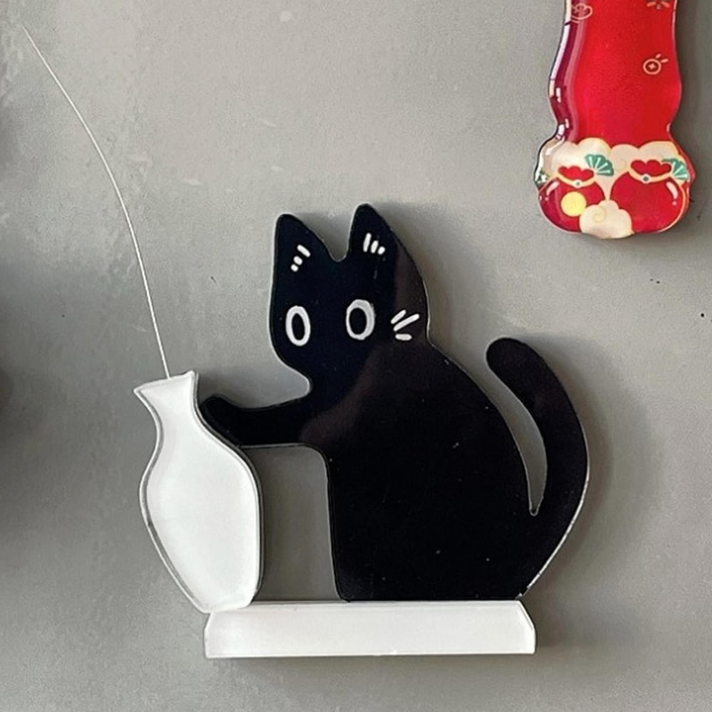 Cute Cat Pushing Vase Decor Fridge Magnet Cat Lovers Memorial Box Whisker Collection Gift For Home 4