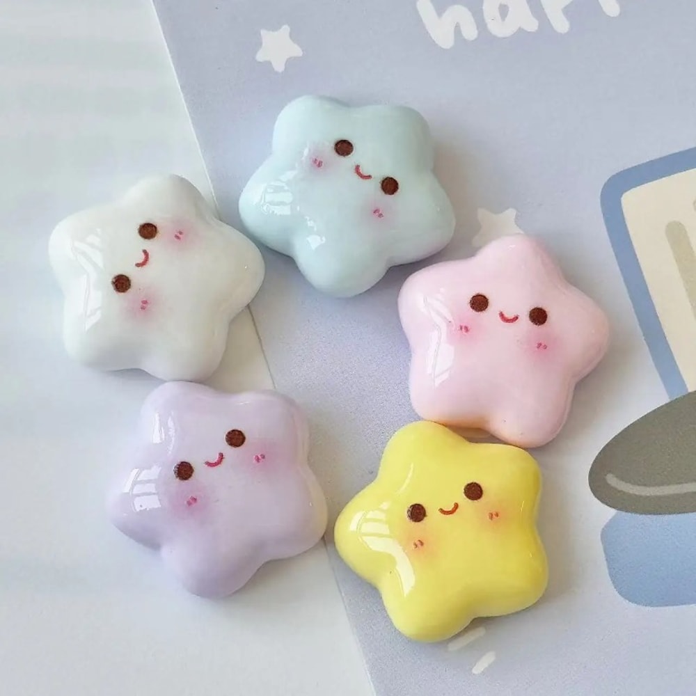 Durable Star-Shaped Magnetic Fridge Magnets, Pastel Colors with Smiling Faces, Ideal for Home Decoration