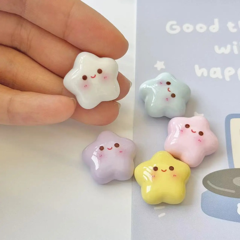 Durable Star-Shaped Magnetic Fridge Magnets, Pastel Colors with Smiling Faces, Ideal for Home Decoration
