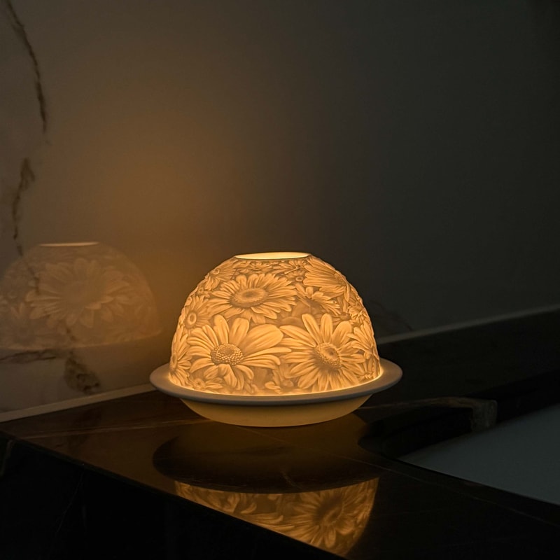 Candle Dome Holder Candlestick for Women, Lumina Ceramic Flowers Tea Light, Wedding Dinner, Girlfriend Gifts, Room Home