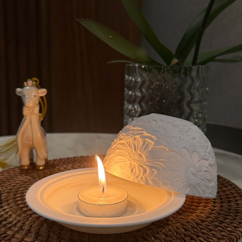 Candle Dome Holder Candlestick for Women, Lumina Ceramic Flowers Tea Light, Wedding Dinner, Girlfriend Gifts, Room Home