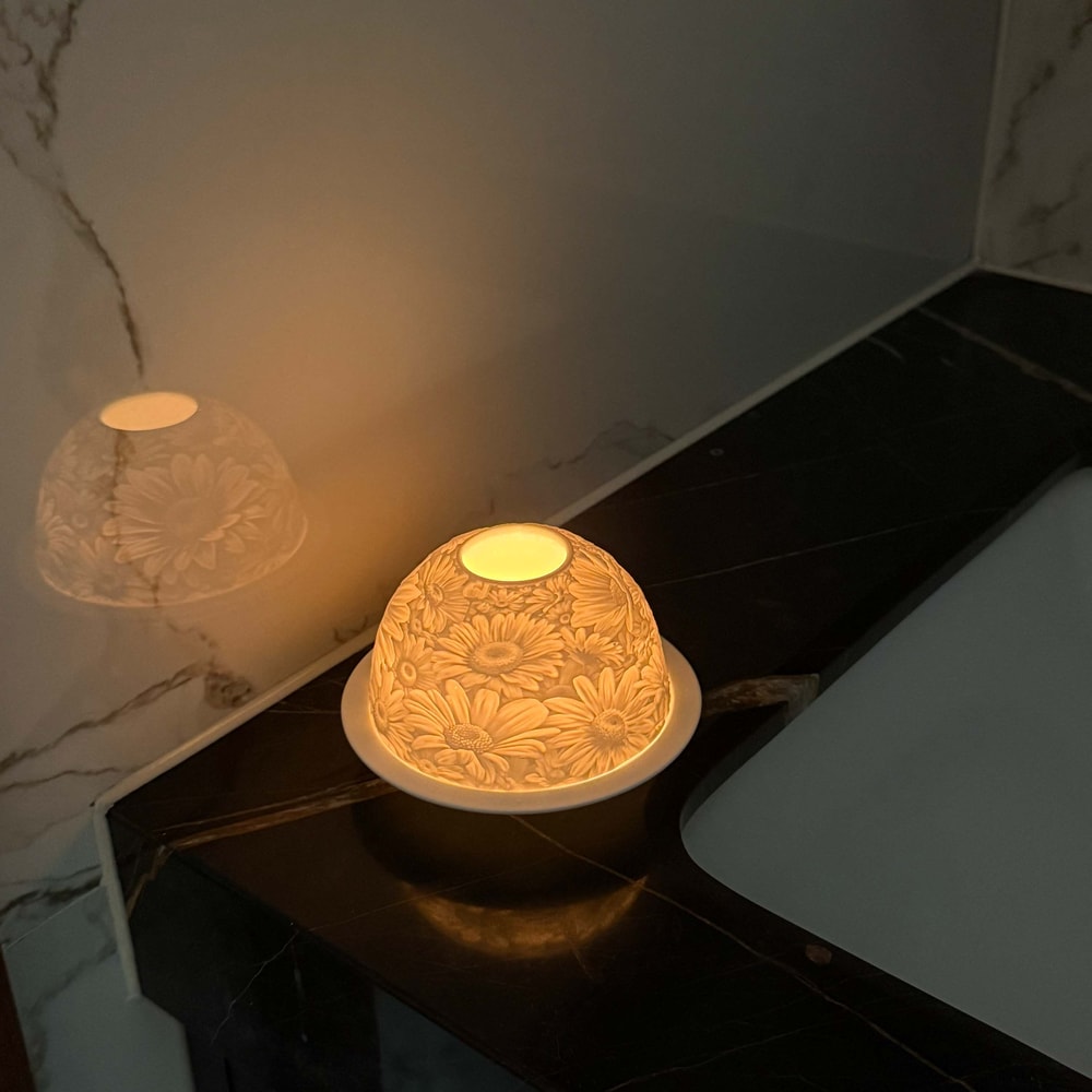 Candle Dome Holder Candlestick for Women, Lumina Ceramic Flowers Tea Light, Wedding Dinner, Girlfriend Gifts, Room Home