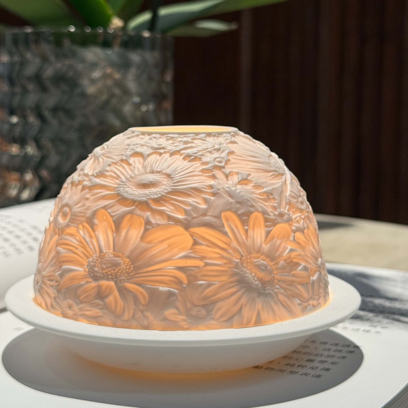 Candle Dome Holder Candlestick for Women, Lumina Ceramic Flowers Tea Light, Wedding Dinner, Girlfriend Gifts, Room Home