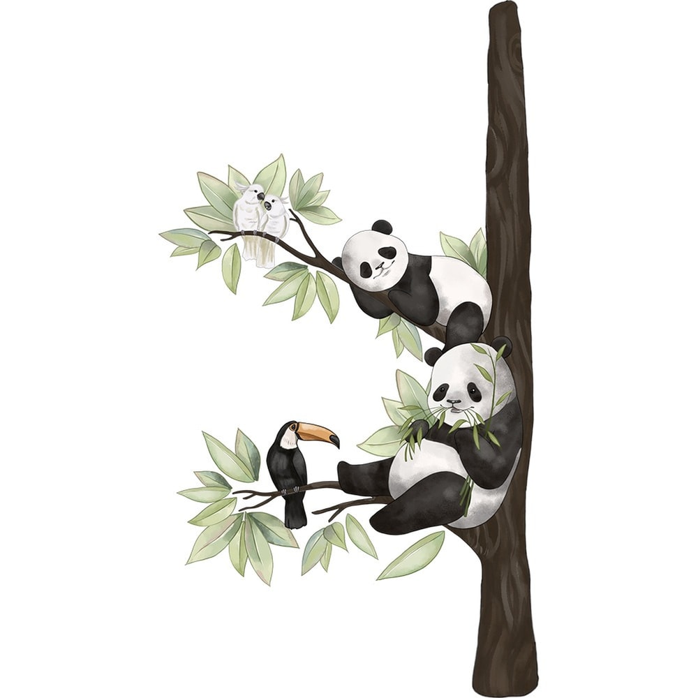 Children's Room Cartoon Cute Panda Branch Wall Stickers, Home Decoration for Kids and Kindergartens