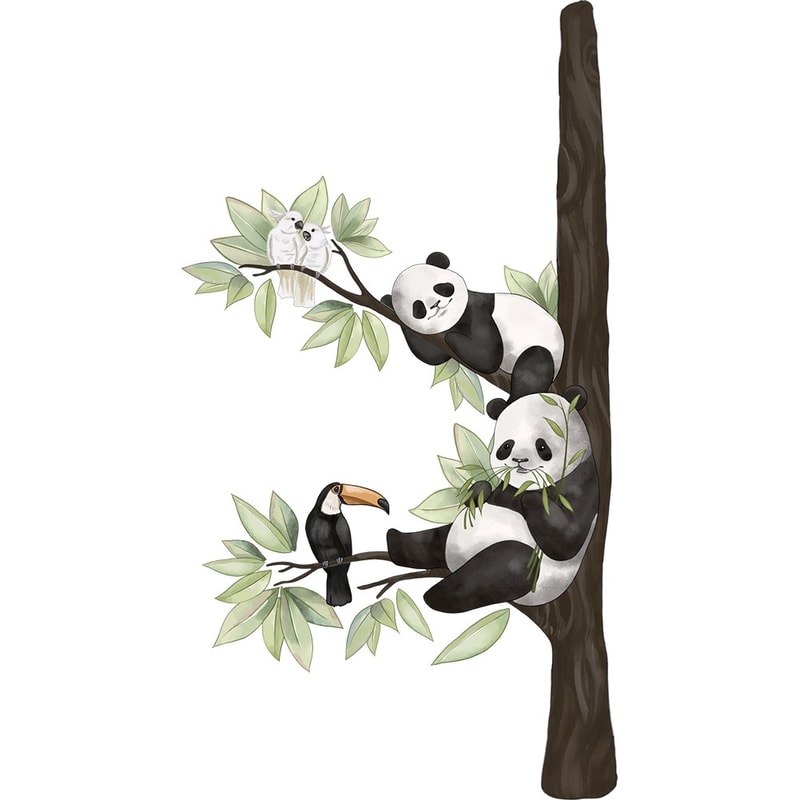 Children's Room Cartoon Cute Panda Branch Wall Stickers, Home Decoration for Kids and Kindergartens