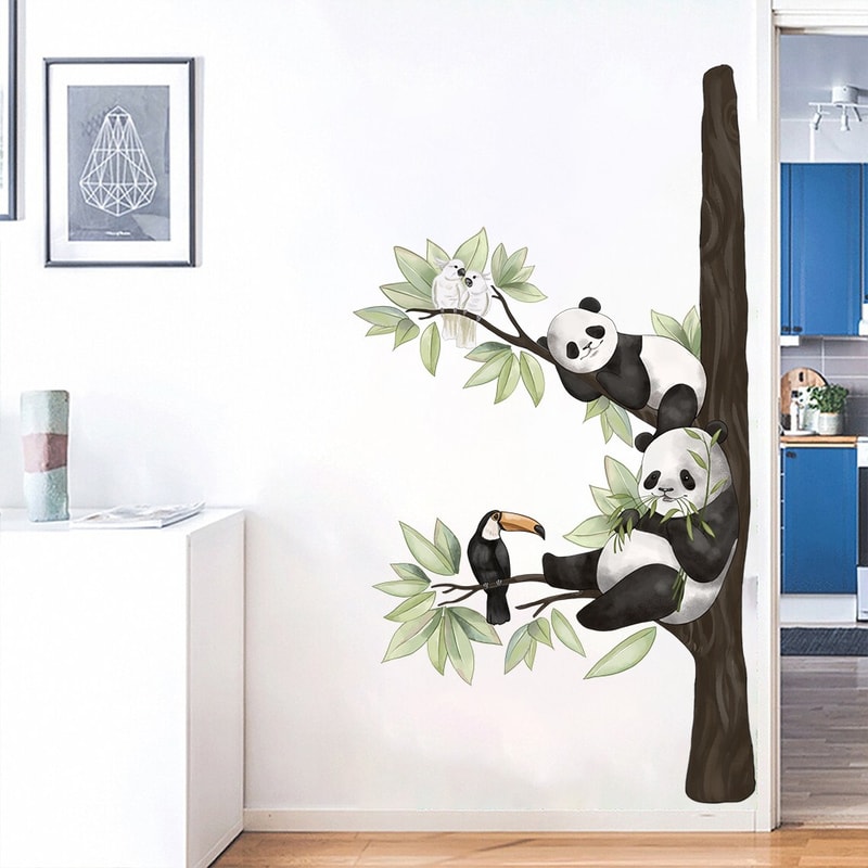Children's Room Cartoon Cute Panda Branch Wall Stickers, Home Decoration for Kids and Kindergartens