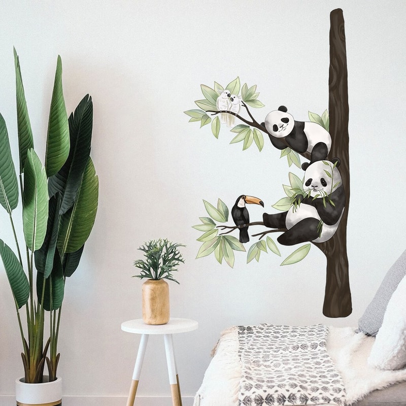 Children's Room Cartoon Cute Panda Branch Wall Stickers, Home Decoration for Kids and Kindergartens