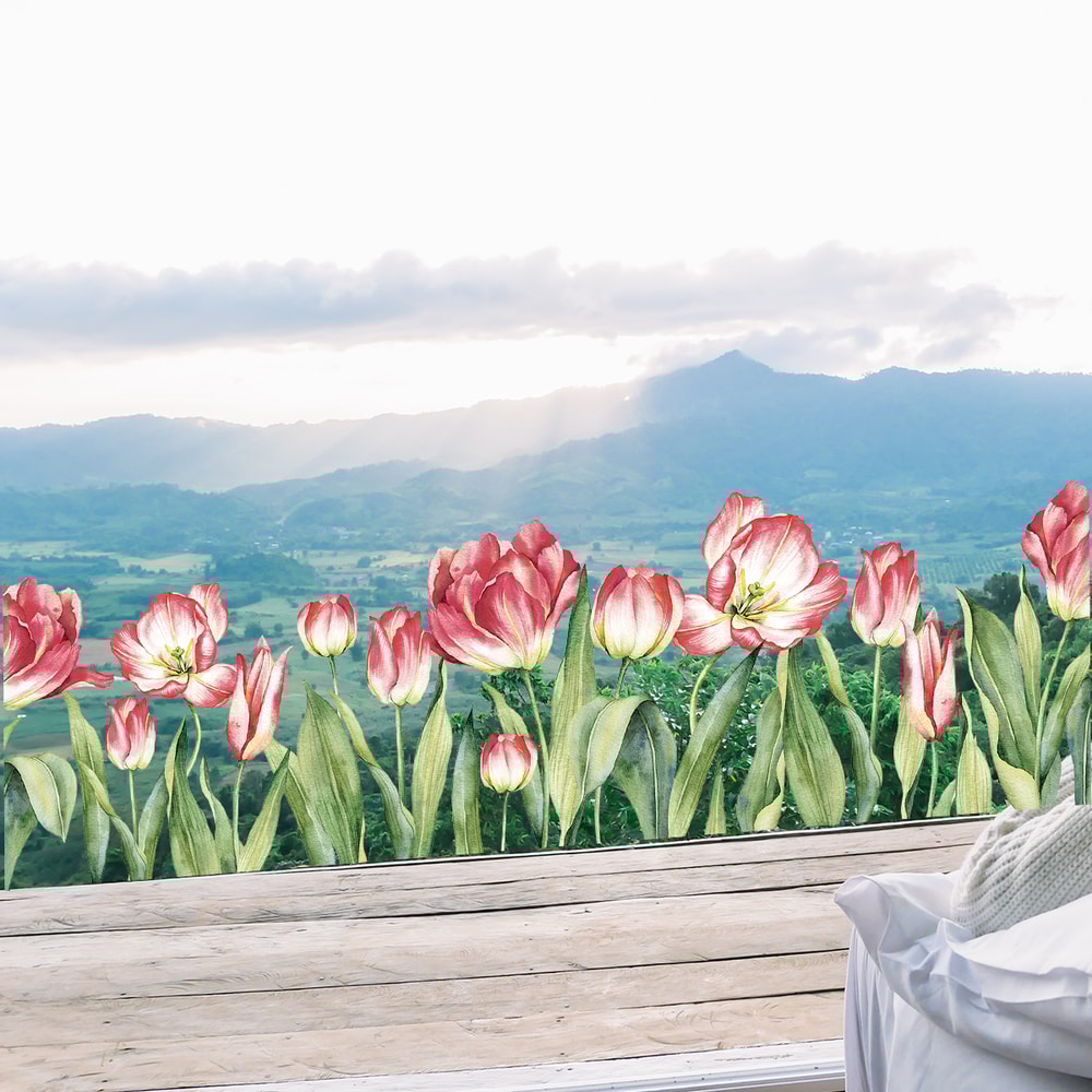 Watercolor Flowers Plant Window Stickers, Living Room Room Decor, House Decoration Accessories for Children Rooms