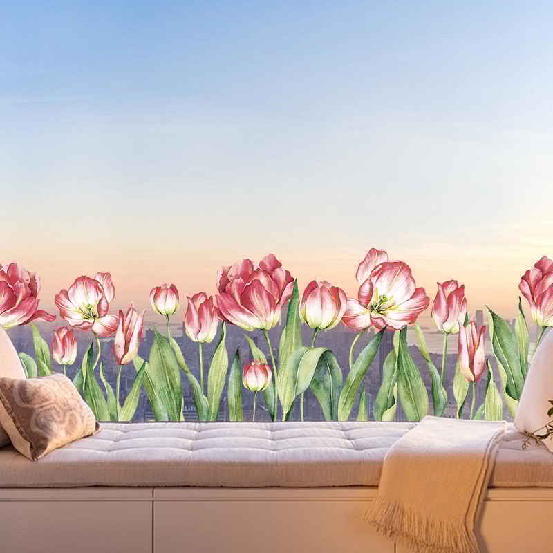 Watercolor Flowers Plant Window Stickers, Living Room Room Decor, House Decoration Accessories for Children Rooms