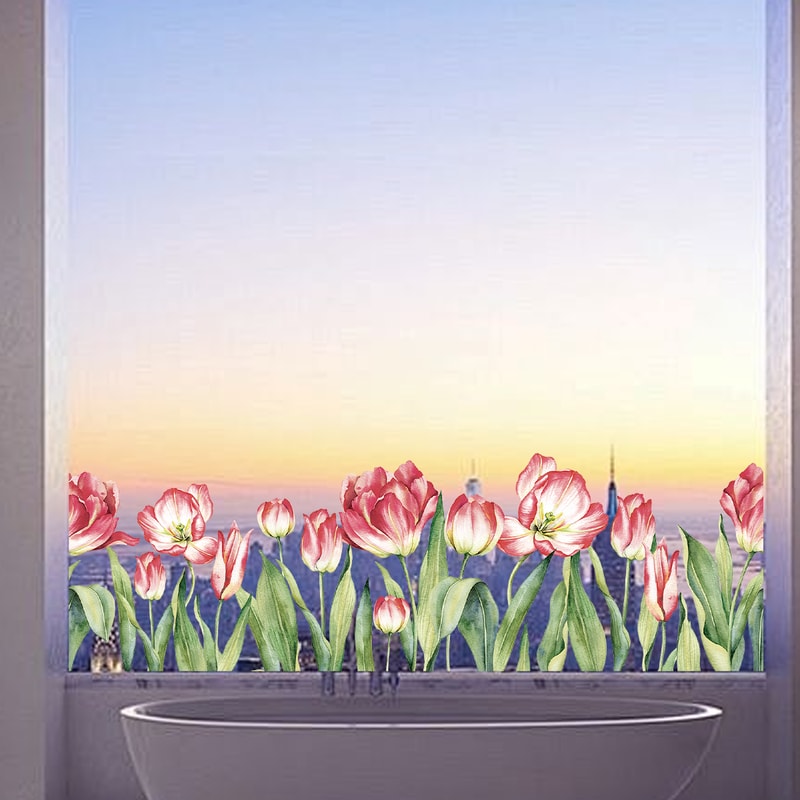 Watercolor Flowers Plant Window Stickers, Living Room Room Decor, House Decoration Accessories for Children Rooms