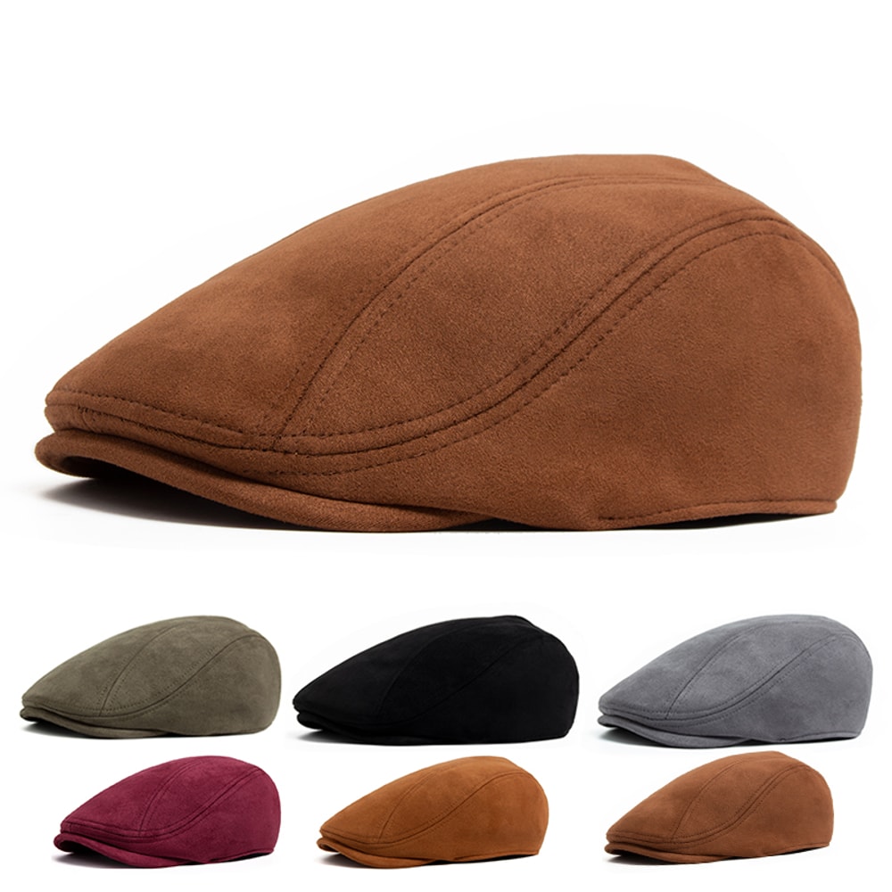 Vintage Men Women Newsboy Hat, New Suede Autumn Winter Beret, Casual Flat Visor Cap Berets for Head Circumference