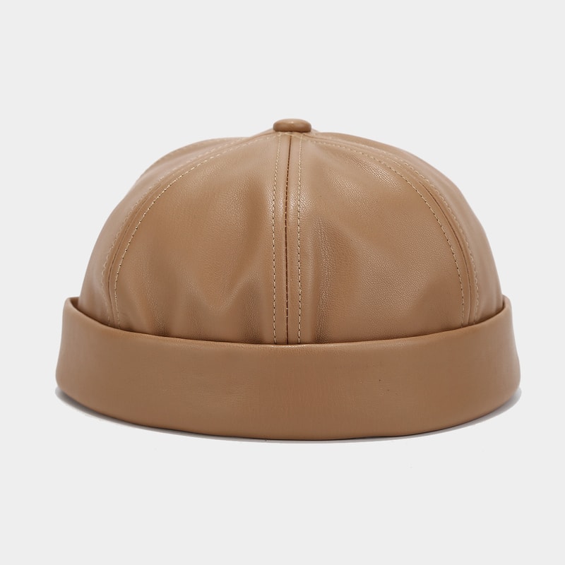 Adjustable PU Leather Landlord Hat Men Women Retro Melon Skin Caps Fashionable Autumn Winter Docker 6
