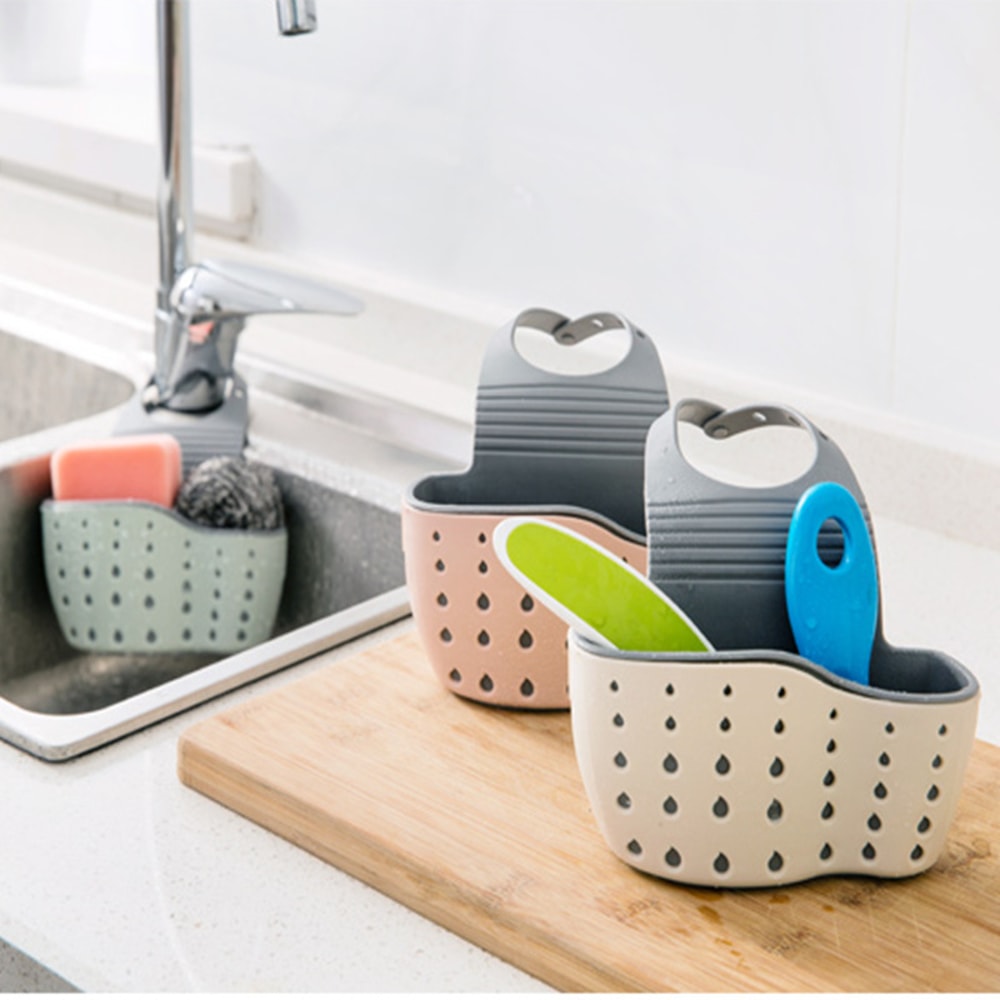 Drain Rack for Kitchen Faucet, Adjustable Sponge Holder, Sink Hanging Basket, No Drill Drying Storage Bag Organizer