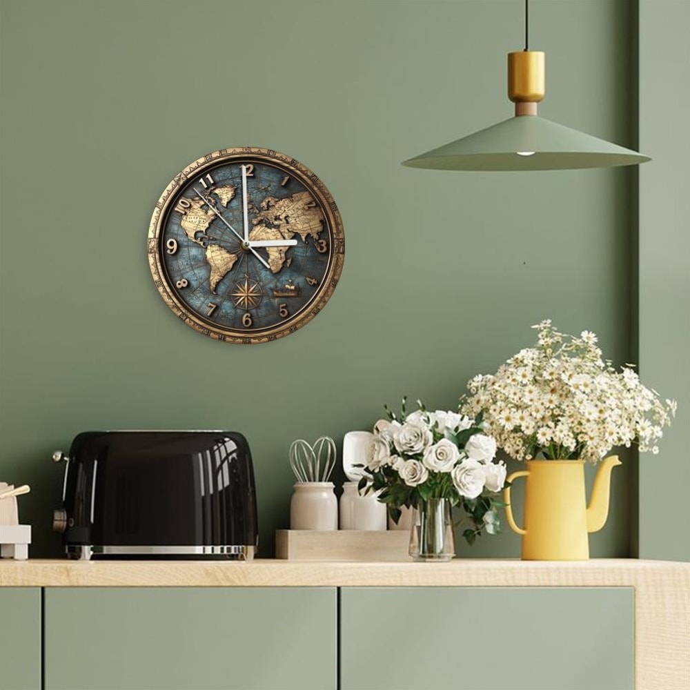 Vintage Sailboat Theme Nautical Wooden Wall Clock, Quartz Silent Round Clocks, Home Decoration Crafts, Wood