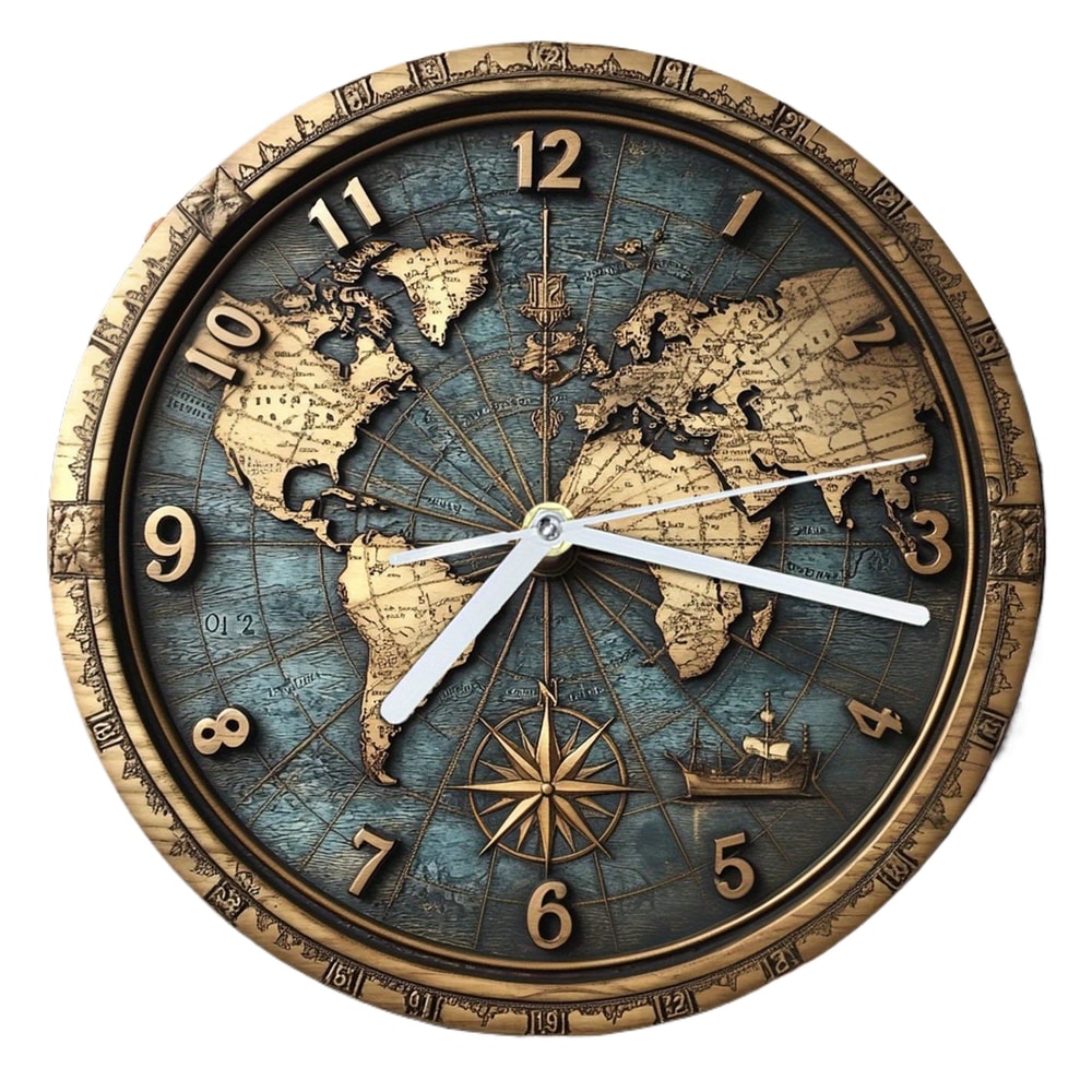 Vintage Sailboat Theme Nautical Wooden Wall Clock, Quartz Silent Round Clocks, Home Decoration Crafts, Wood