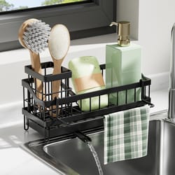 drill-free wall-mounted dishwashing sponge holder rack, long brush drain racker for kitchen storage