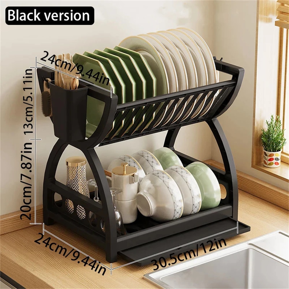 Dish Plate Organizer With Drainage Rack MultiFunctional Kitchen Storage Rack Countertop Utensil Hol 6