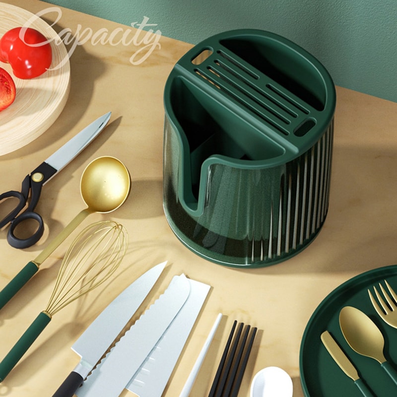 Multifunctional Degree Rotating Knife Holder Storage Rack, Chopsticks Spoon Tube, Integrated Storage Box for Organized
