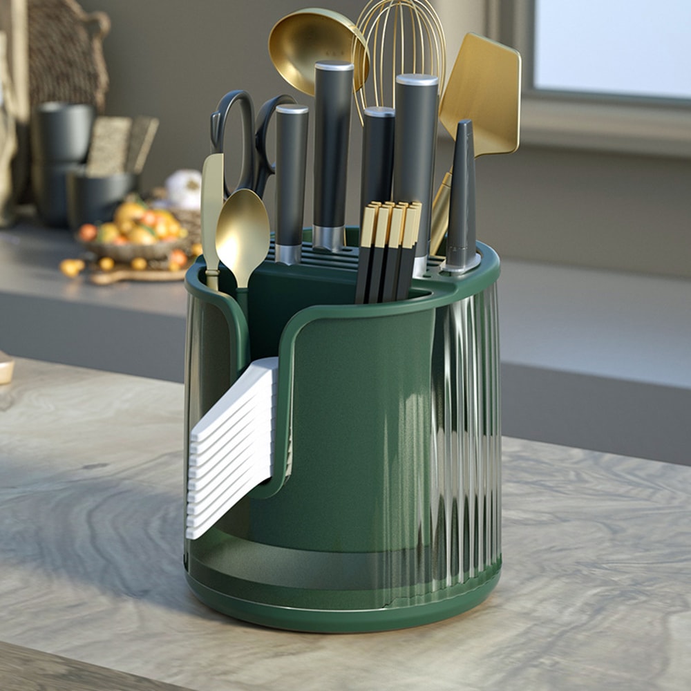 Multifunctional Degree Rotating Knife Holder Storage Rack, Chopsticks Spoon Tube, Integrated Storage Box for Organized