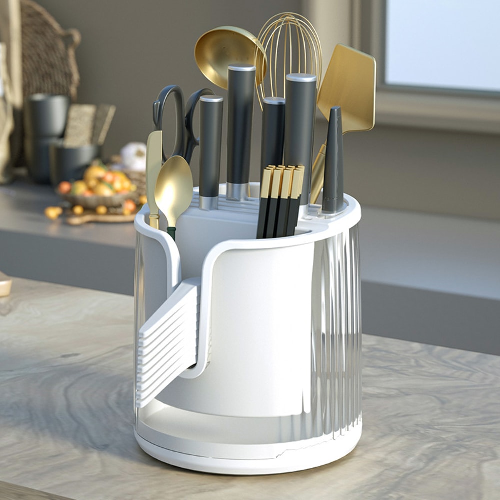 Multifunctional Degree Rotating Knife Holder Storage Rack, Chopsticks Spoon Tube, Integrated Storage Box for Organized