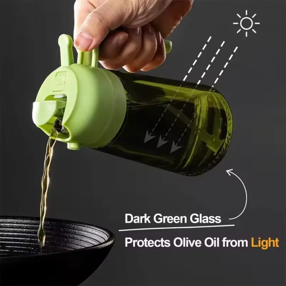 Olive Oil Dispenser Bottle for Kitchen, Light-Blocking Dark Oil Sprayer, Dark Green Glass Oil Bottle