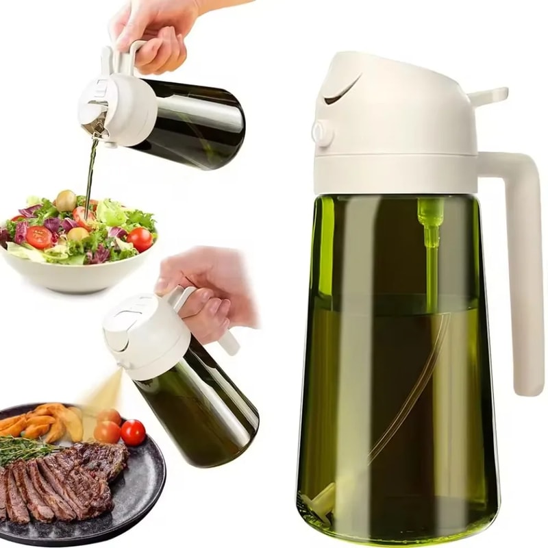 Olive Oil Dispenser Bottle for Kitchen, Light-Blocking Dark Oil Sprayer, Dark Green Glass Oil Bottle