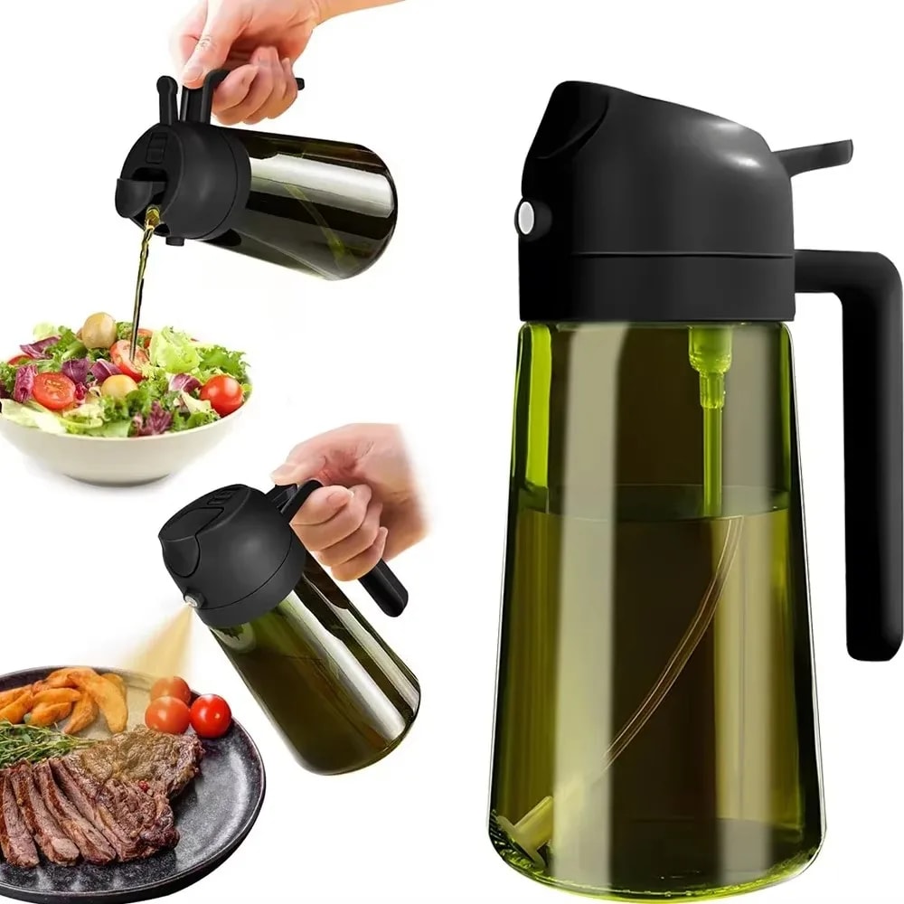 Olive Oil Dispenser Bottle for Kitchen, Light-Blocking Dark Oil Sprayer, Dark Green Glass Oil Bottle