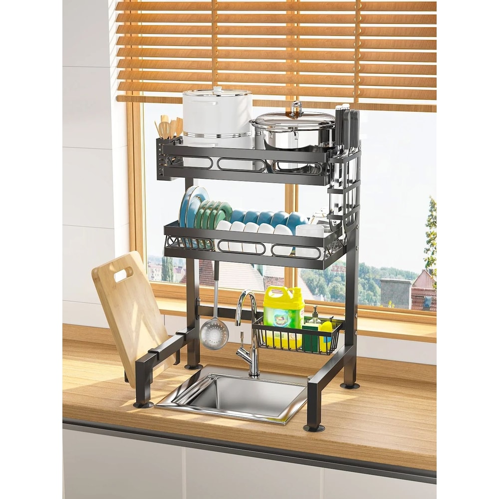 Kitchen Storage Organizer with Over-the-Sink Dish Drying Rack, Utensil Holder, Sponge Holder and Hooks