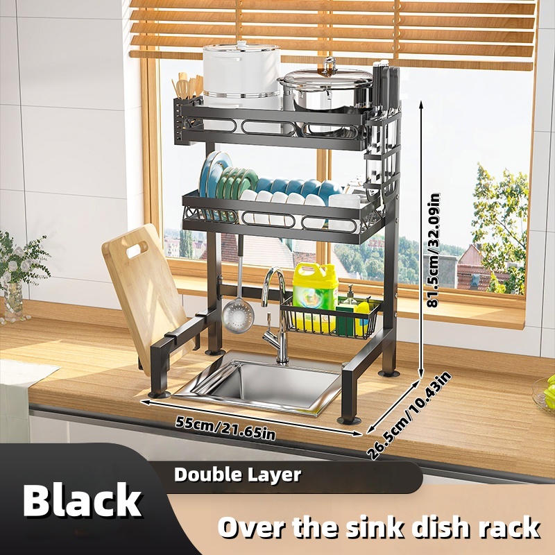 Kitchen Storage Organizer with Over-the-Sink Dish Drying Rack, Utensil Holder, Sponge Holder and Hooks