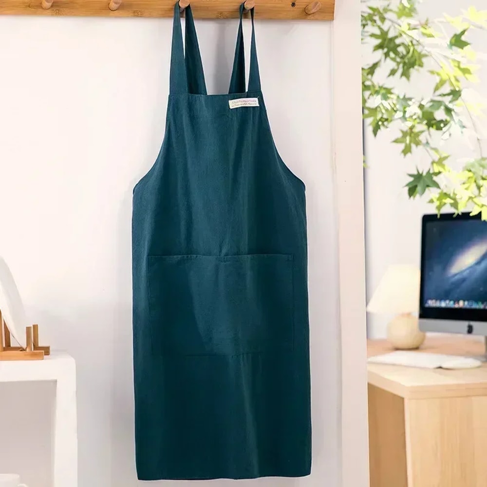 Denim Apron Cotton and Linen Solid Color, Women Japanese and Korean Simple Apron, Coffee Shop Florist Kitchen Blouse