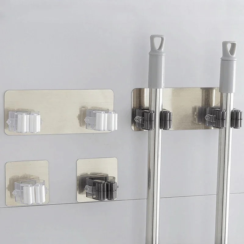 Household Strong Adhesive Mop Hook No Punching Traceless Mop Holder Single Head Double Head Mop Cli 0