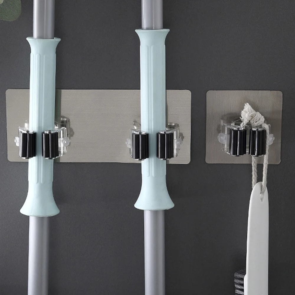 Household Strong Adhesive Mop Hook No Punching Traceless Mop Holder Single Head Double Head Mop Cli 1