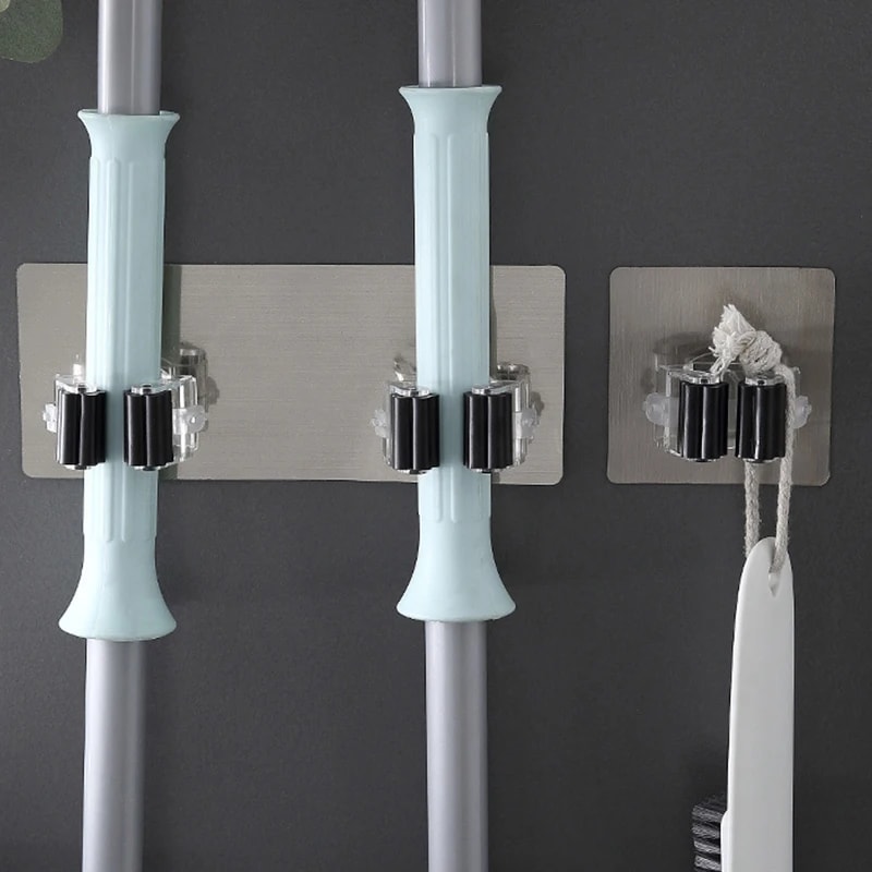 Household Strong Adhesive Mop Hook No Punching Traceless Mop Holder Single Head Double Head Mop Cli 1