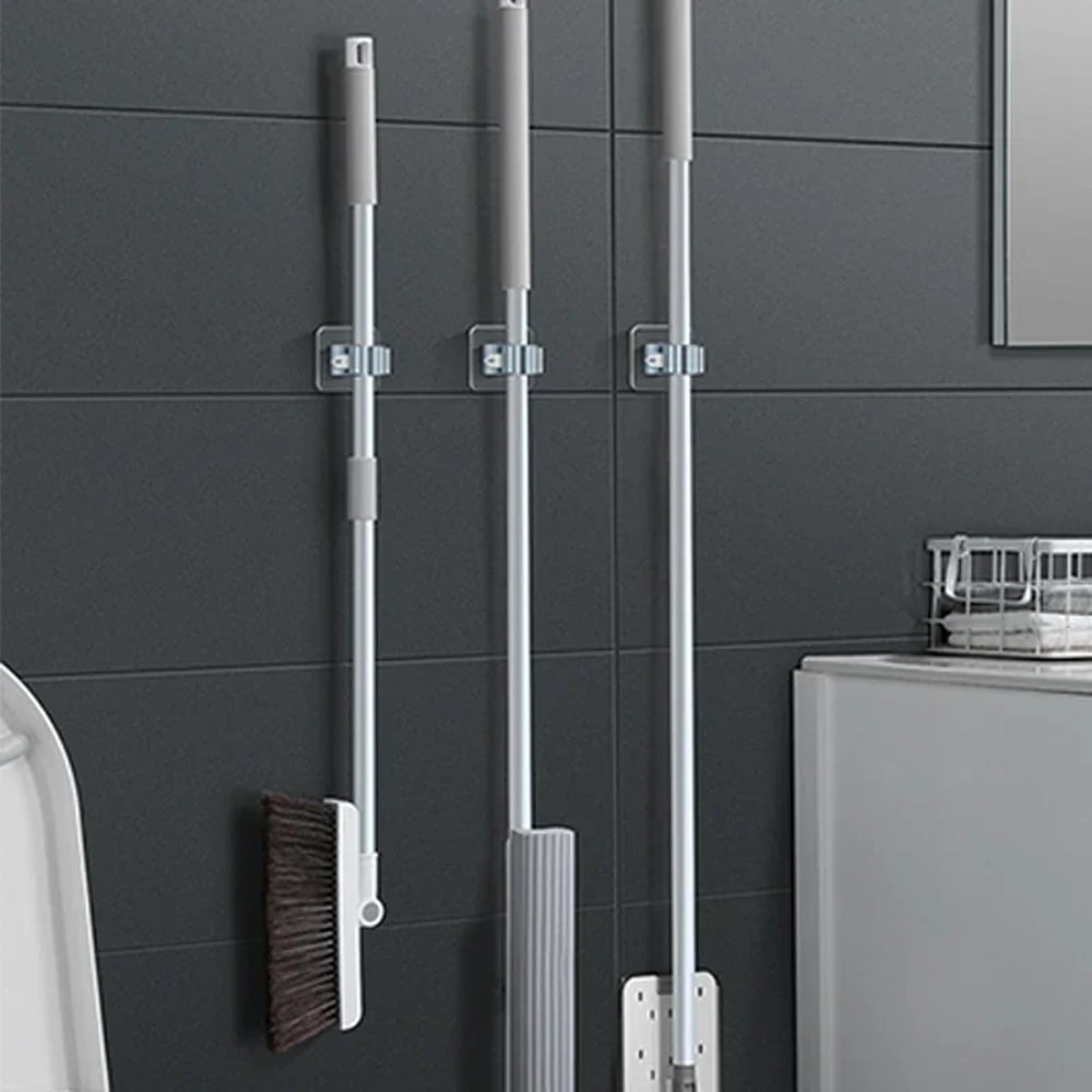 Hanging Pipe Mop Storage Rack, Waterproof Wall-Mounted Mop Clip for Bathroom with Suction Hanger