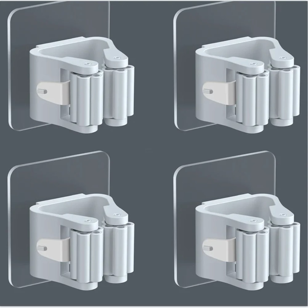 Hanging Pipe Mop Storage Rack, Waterproof Wall-Mounted Mop Clip for Bathroom with Suction Hanger