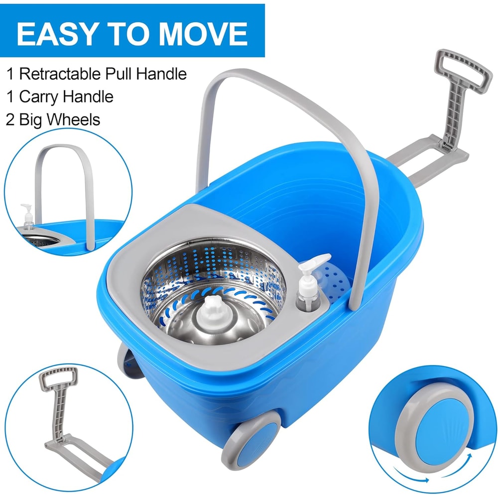Extended Handle Spinning Cleaning Tools with Microfiber, Household Item Replacement Heads