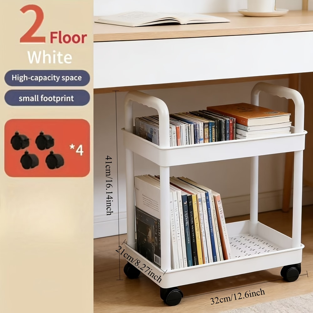 Space-Saving Rolling Storage Cart with Portable Handle for Bedroom, Bathroom, Kitchen, Office - Standing Shelf Organizer