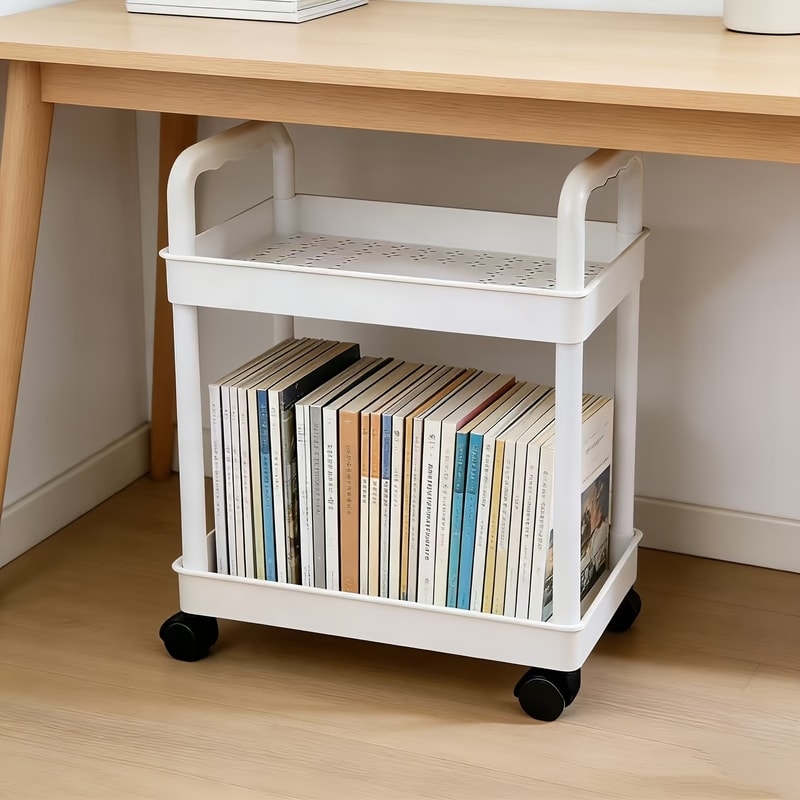 Space-Saving Rolling Storage Cart with Portable Handle for Bedroom, Bathroom, Kitchen, Office - Standing Shelf Organizer