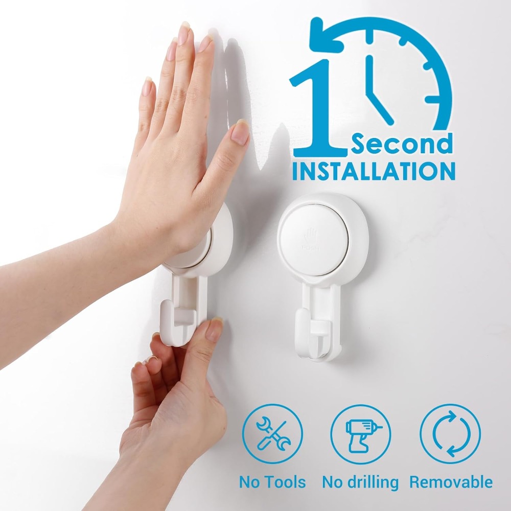 Suction Hook Hanger, Waterproof Storage Holder for Wall, Bathroom, Kitchen Towel Organization