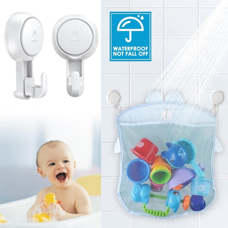 Suction Hook Hanger, Waterproof Storage Holder for Wall, Bathroom, Kitchen Towel Organization