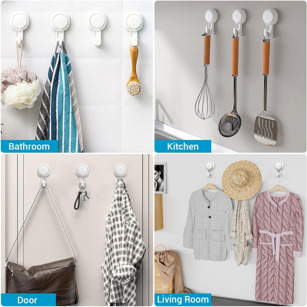 Suction Hook Hanger, Waterproof Storage Holder for Wall, Bathroom, Kitchen Towel Organization