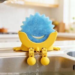 adjustable drain rack holder, smiling sponge holder with drain, kitchen soap storage organizer