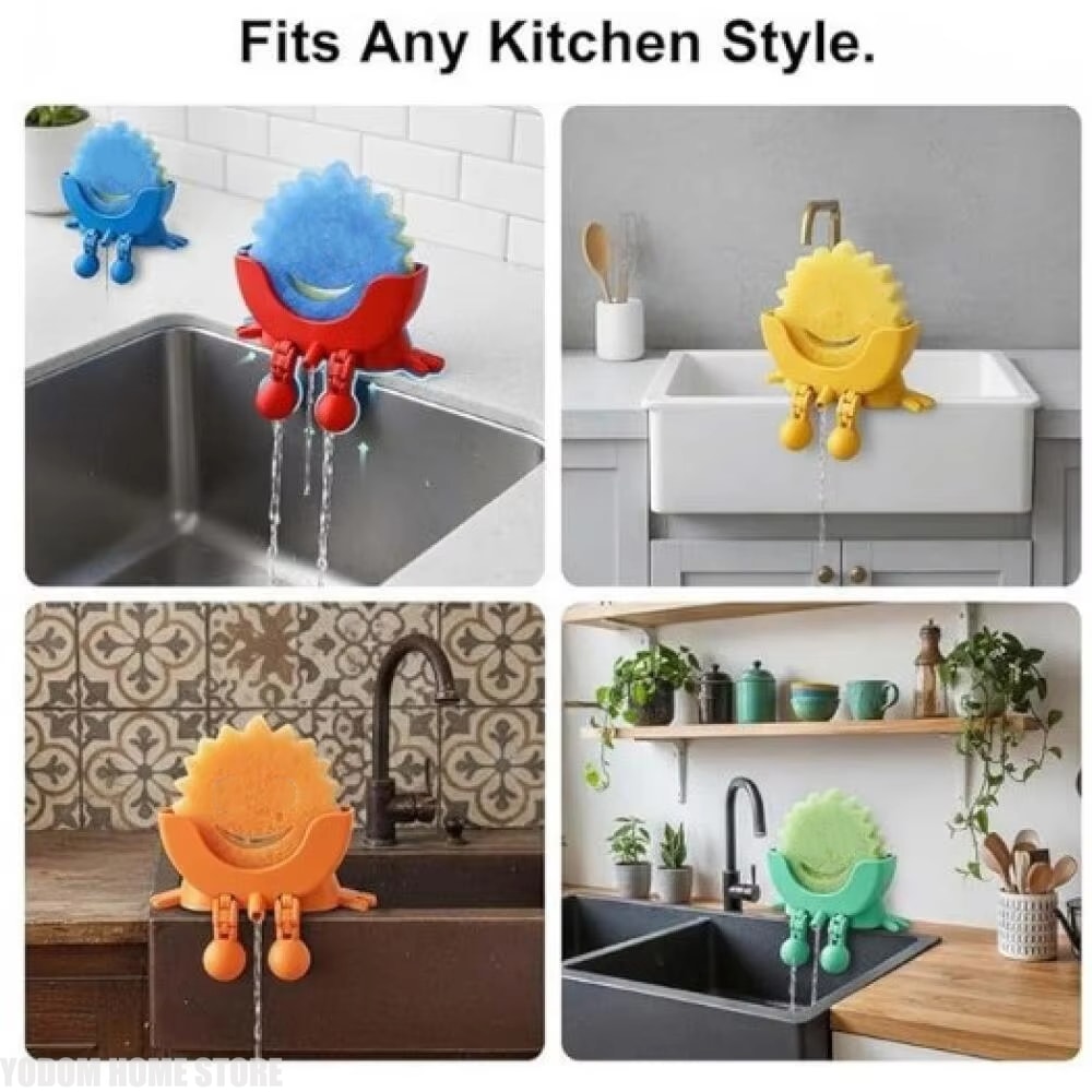 Adjustable Drain Rack Holder, Smiling Sponge Holder with Drain, Kitchen Soap Storage Organizer