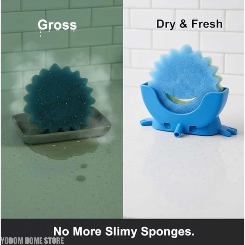 Adjustable Drain Rack Holder, Smiling Sponge Holder with Drain, Kitchen Soap Storage Organizer
