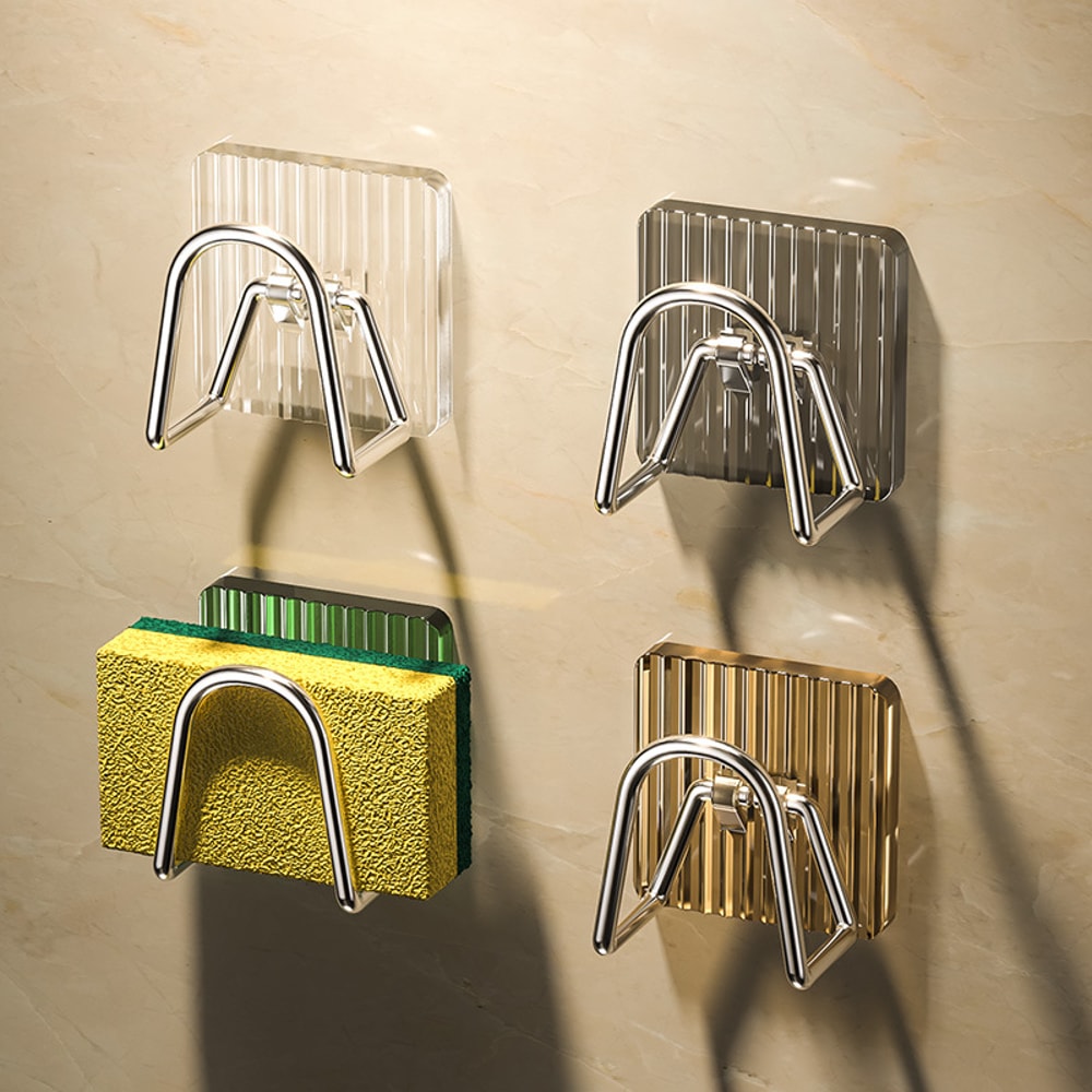 Acrylic Sink Caddy Organizer, Sink Sponge Holder, Adhesive Storage Hook for Sponges, Brushes, Chopping Board