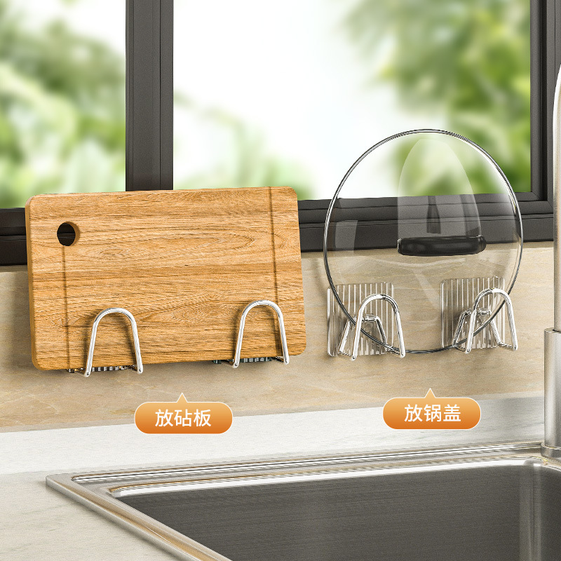 Acrylic Sink Caddy Organizer, Sink Sponge Holder, Adhesive Storage Hook for Sponges, Brushes, Chopping Board